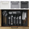 07 Silverware Storage Box, Adjustable Kitchen Utensil Telescopic Rack, Cutlery Drawer Organizer
