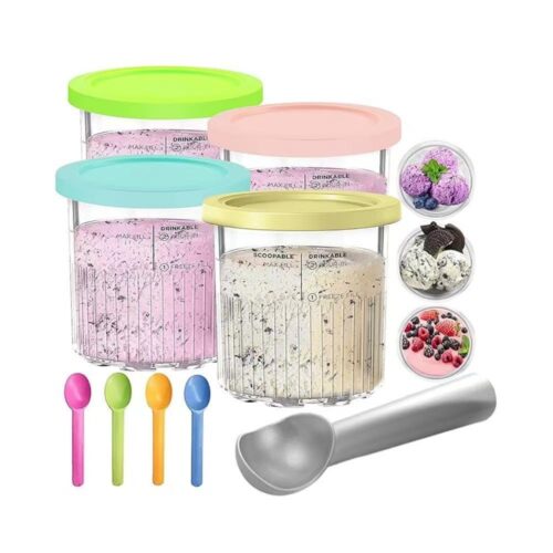 The Ninja Creami Deluxe Ice Cream Cup is compatible with Ninja NC500 and NC5012.