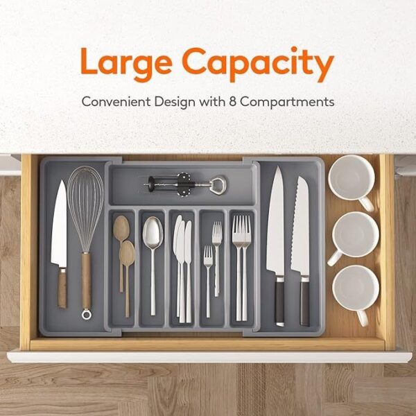 详情-01 Silverware Storage Box, Adjustable Kitchen Utensil Telescopic Rack, Cutlery Drawer Organizer