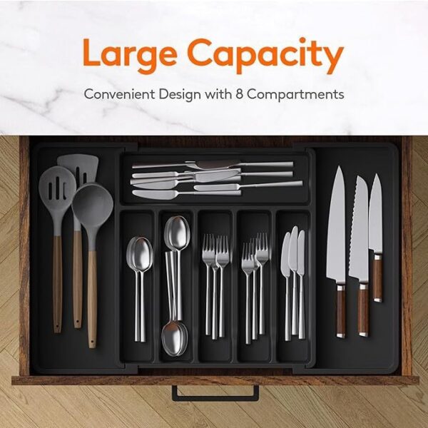 详情-02 Silverware Storage Box, Adjustable Kitchen Utensil Telescopic Rack, Cutlery Drawer Organizer