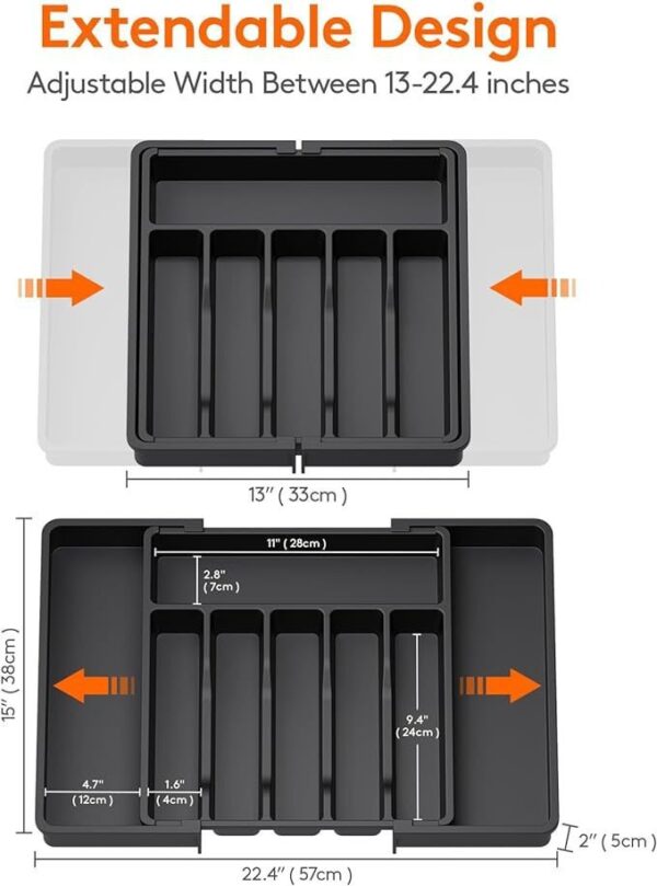 详情-04 Silverware Storage Box, Adjustable Kitchen Utensil Telescopic Rack, Cutlery Drawer Organizer