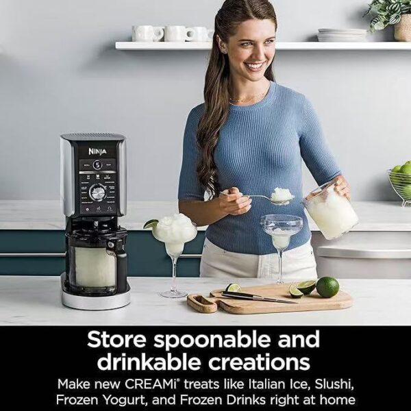 The Ninja Creami Deluxe Ice Cream Cup is compatible with Ninja NC500 and NC5012.