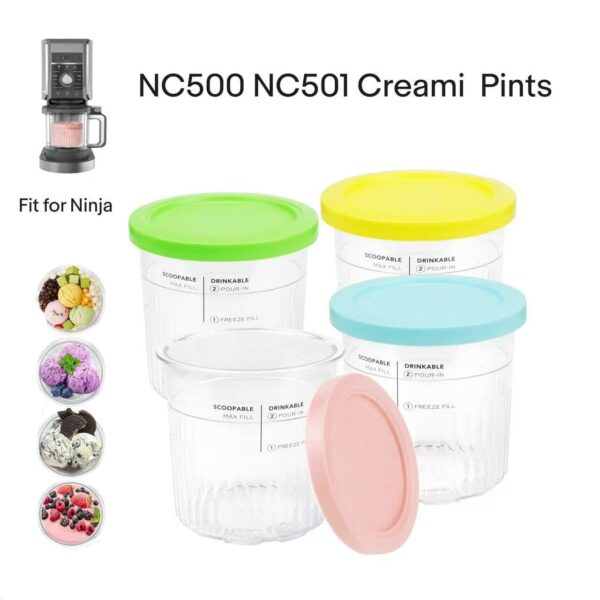 The Ninja Creami Deluxe Ice Cream Cup is compatible with Ninja NC500 and NC5012.