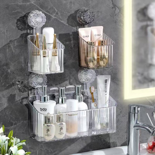 Rotating Suction - Cup Bathroom Storage Rack with Wall - Mounted Storage Box