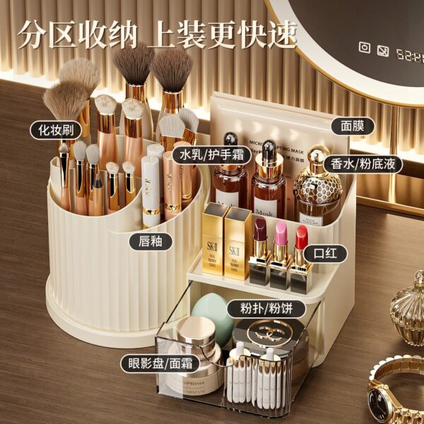 详情-01 360° Rotating Makeup Organizer with Brush Holder